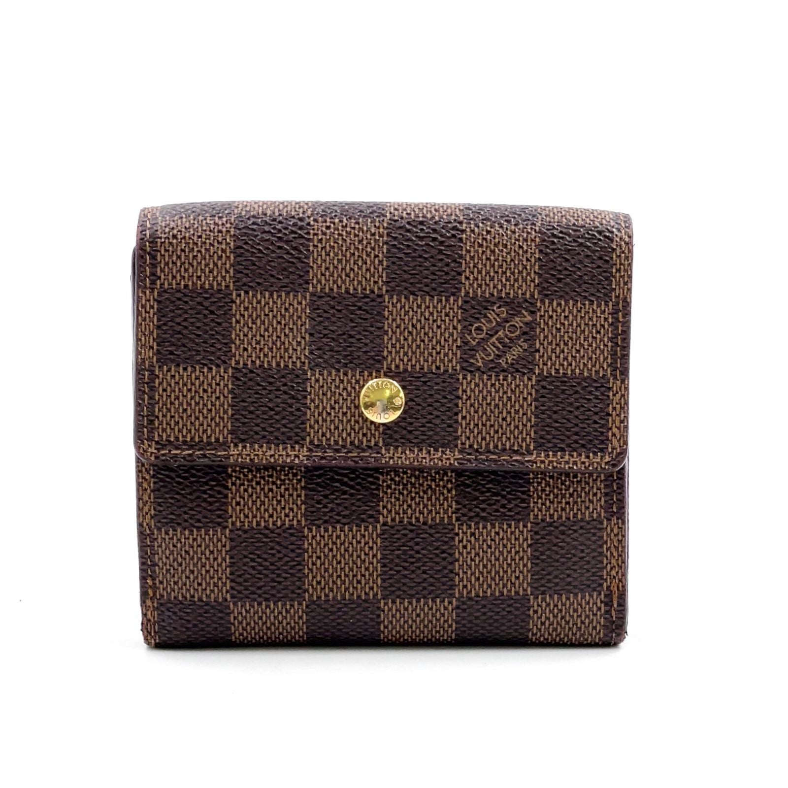 Louis Vuitton Portefeuille Elise Damier Ebene Leather with Initials Brown Hook