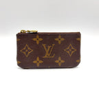 Louis Vuitton Pochette Cles Monogram Leather Brown Coin Case Gold
