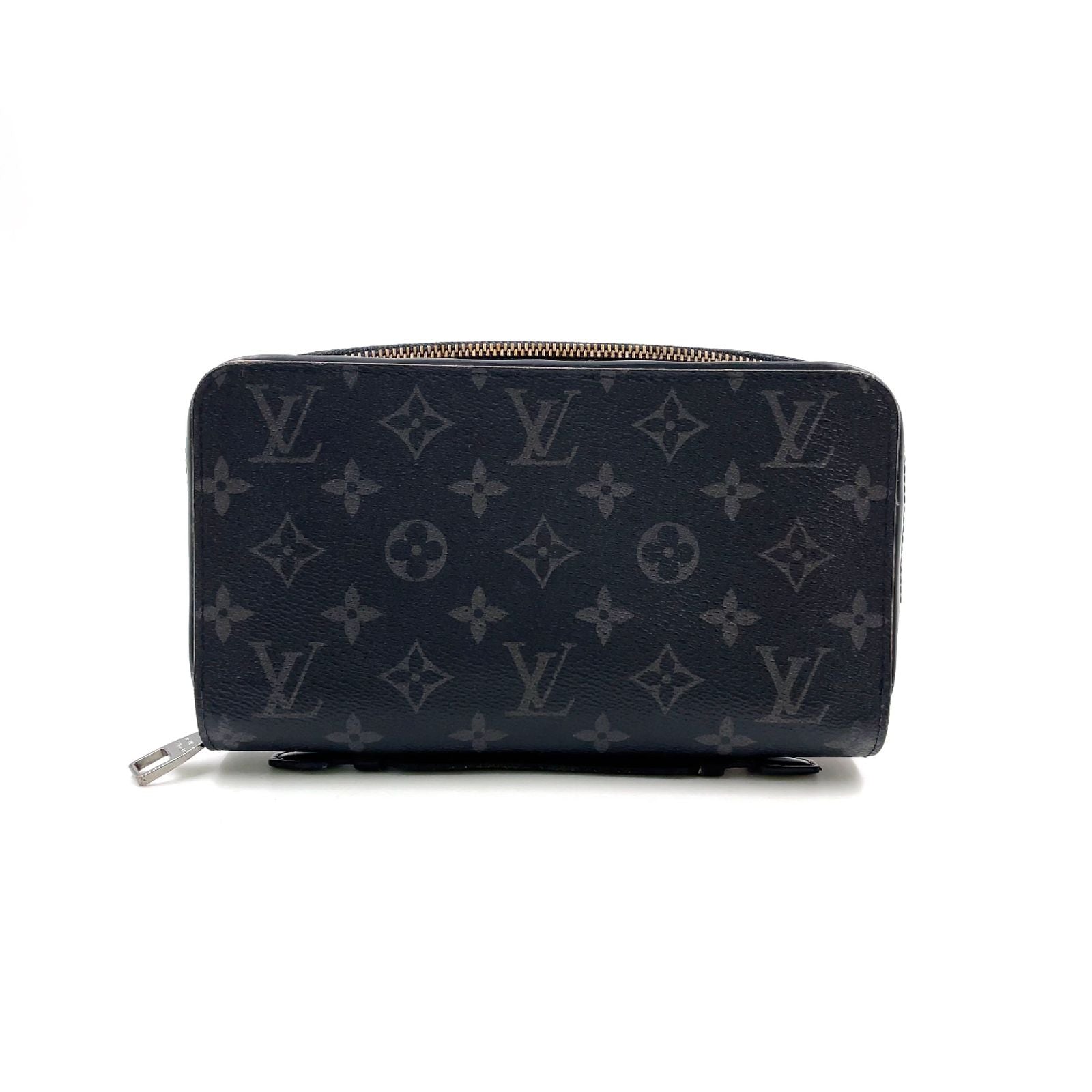 Louis Vuitton Zippy XL Monogram Eclipse Leather Black Round Wallet Gold