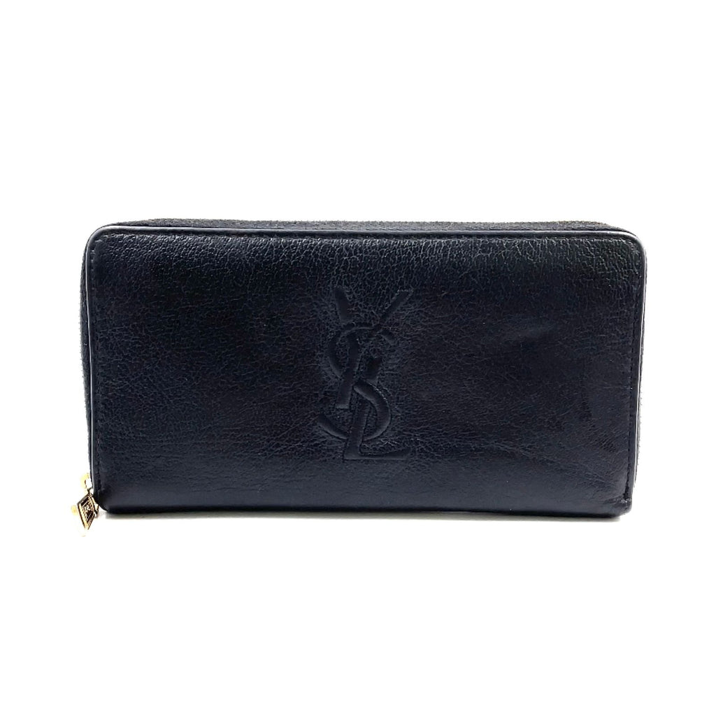 Saint Laurent YSL Logo Bel de Jour Zip Around Leather Black Wallet Gold