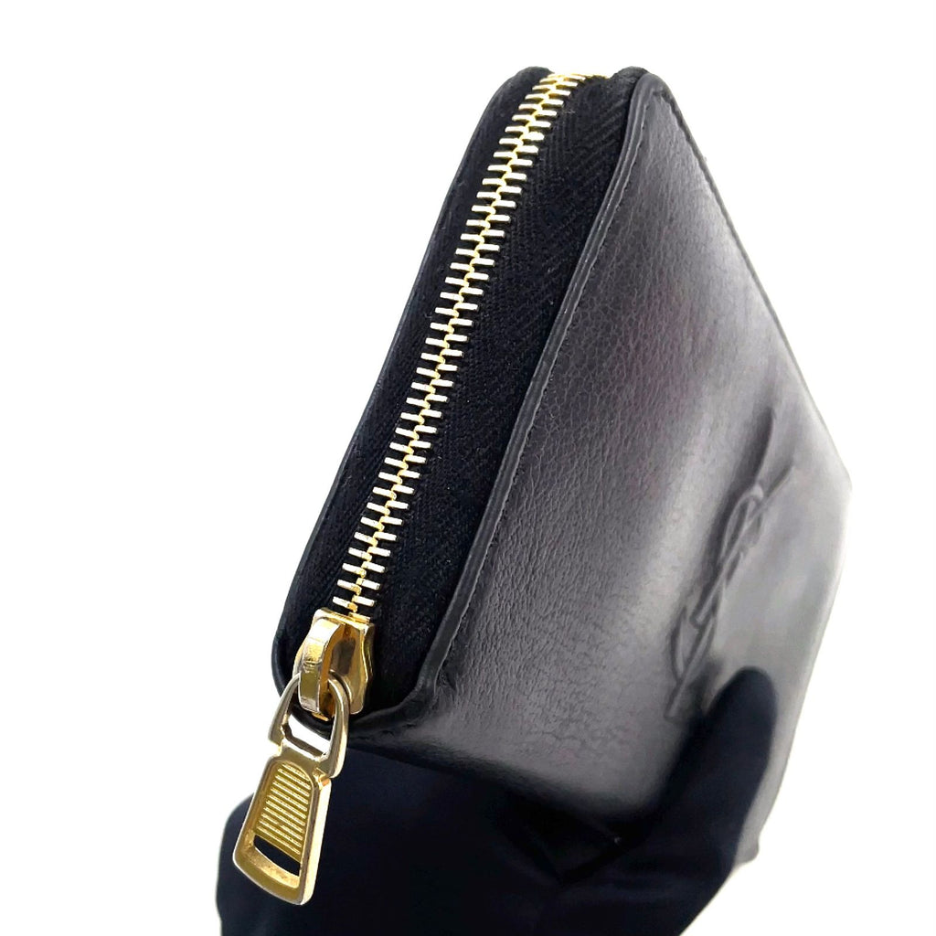 Saint Laurent YSL Logo Bel de Jour Zip Around Leather Black Wallet Gold — view 9