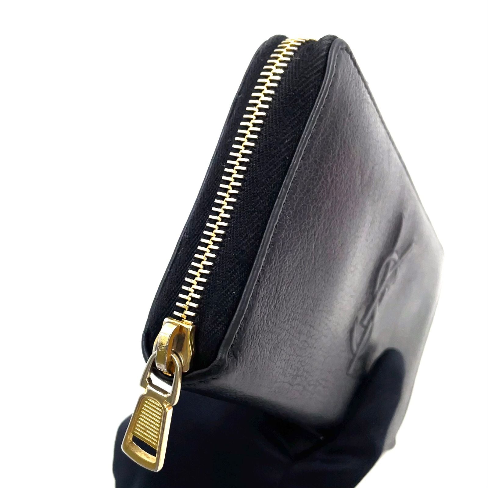 Saint Laurent YSL Logo Bel de Jour Zip Around Leather Black Wallet Gold — view 9