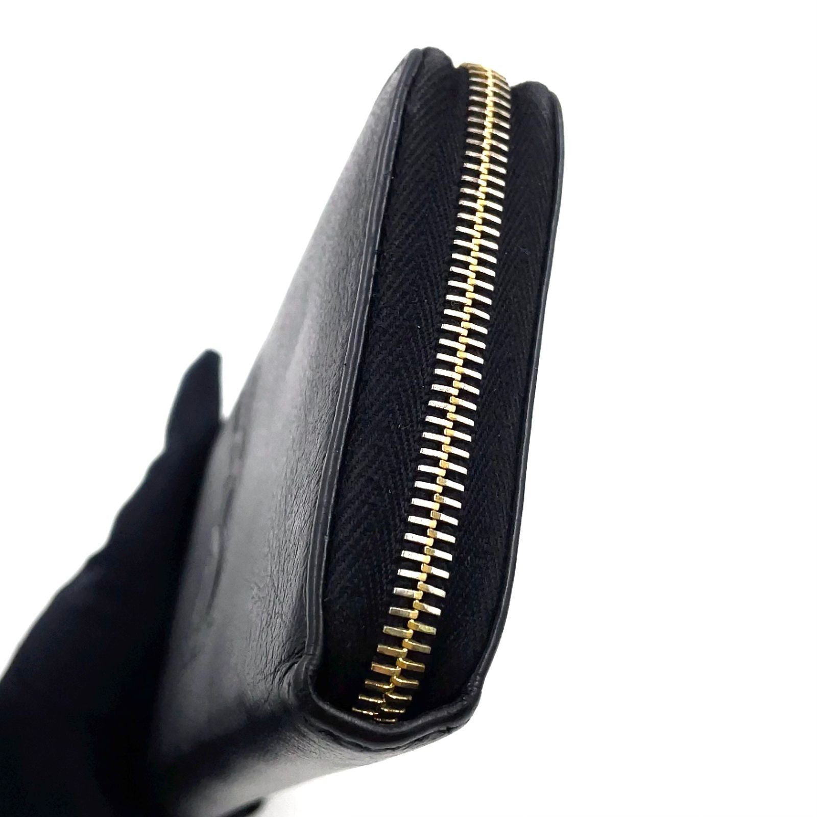 Saint Laurent YSL Logo Bel de Jour Zip Around Leather Black Wallet Gold — view 8