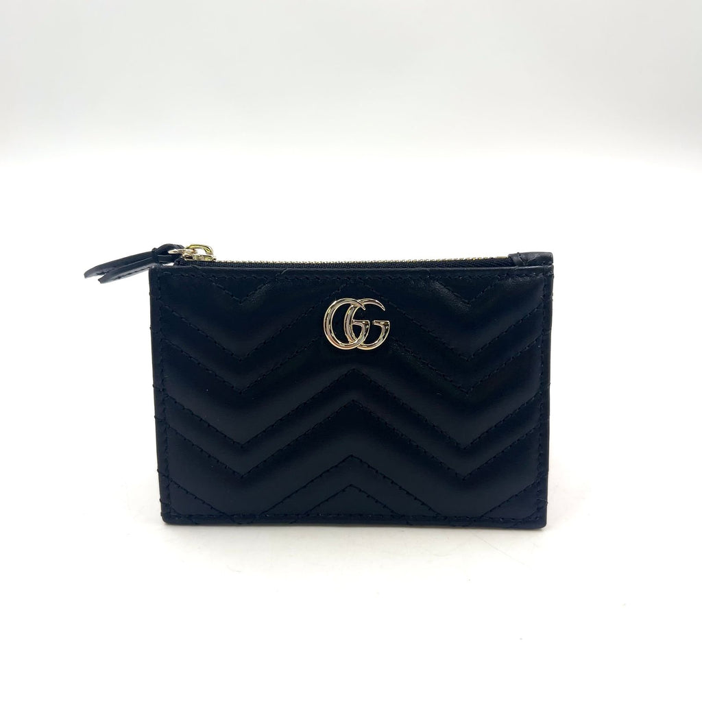 Gucci GG Marmont Leather Black Coin Case Gold with