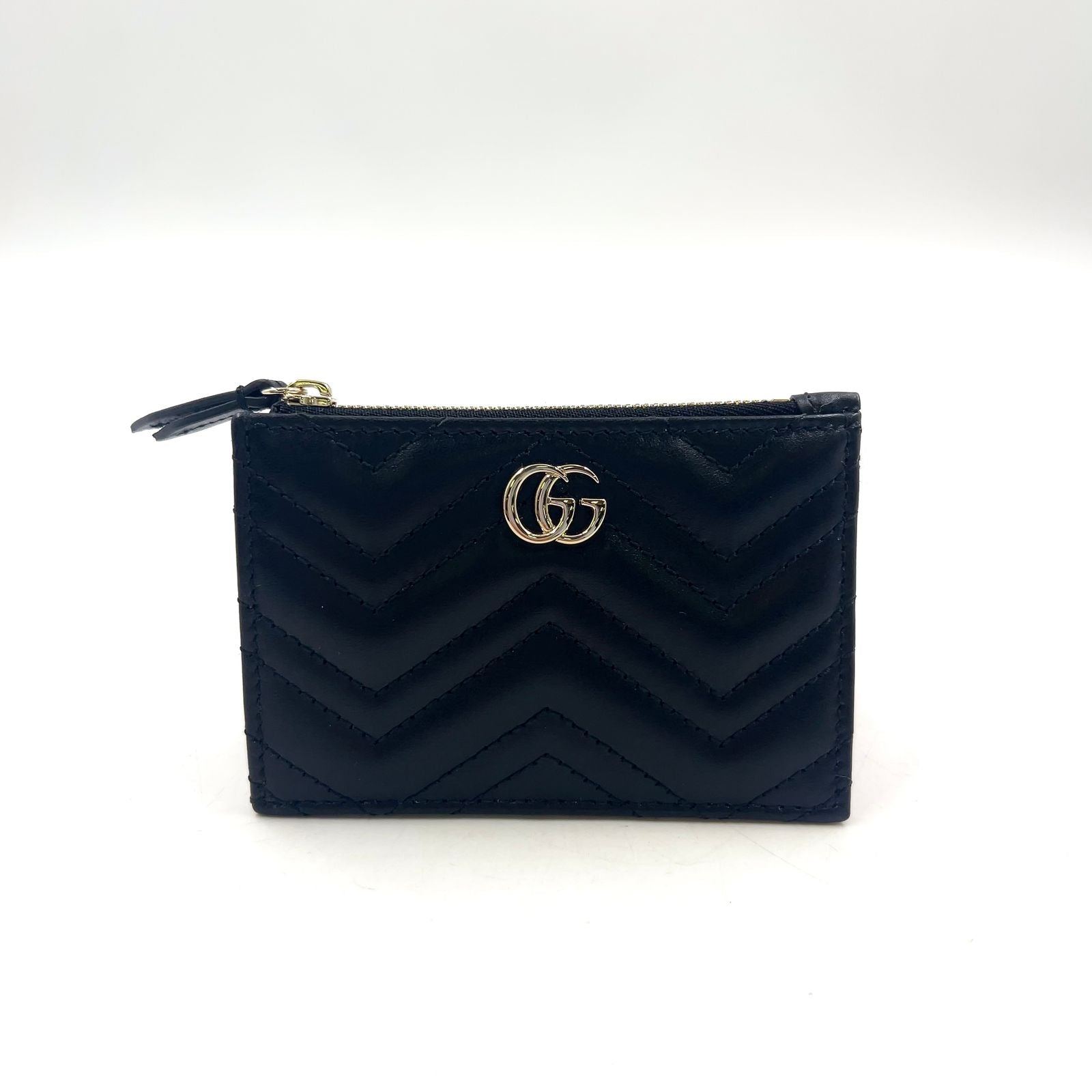 Gucci GG Marmont Leather Black Coin Case Gold with