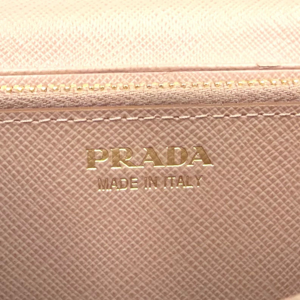 Prada Saffiano Metal Bifold Leather Pink Beige Wallet Gold — view 4