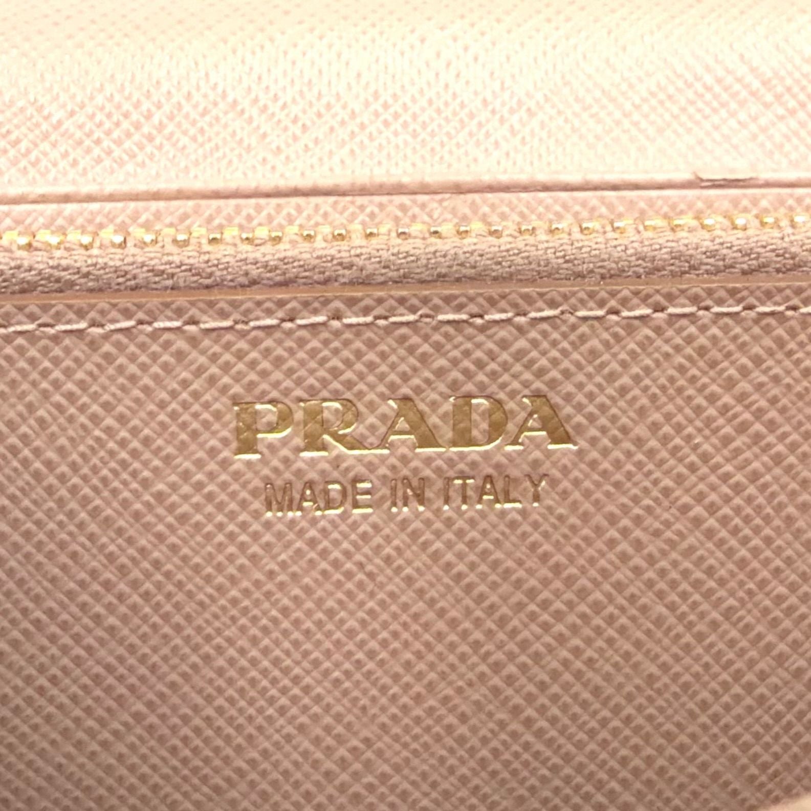 Prada Saffiano Metal Bifold Leather Pink Beige Wallet Gold — view 4