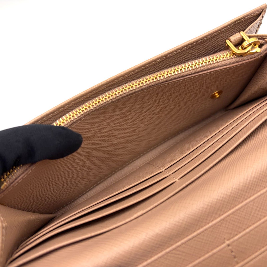 Prada Saffiano Metal Bifold Leather Pink Beige Wallet Gold — view 8
