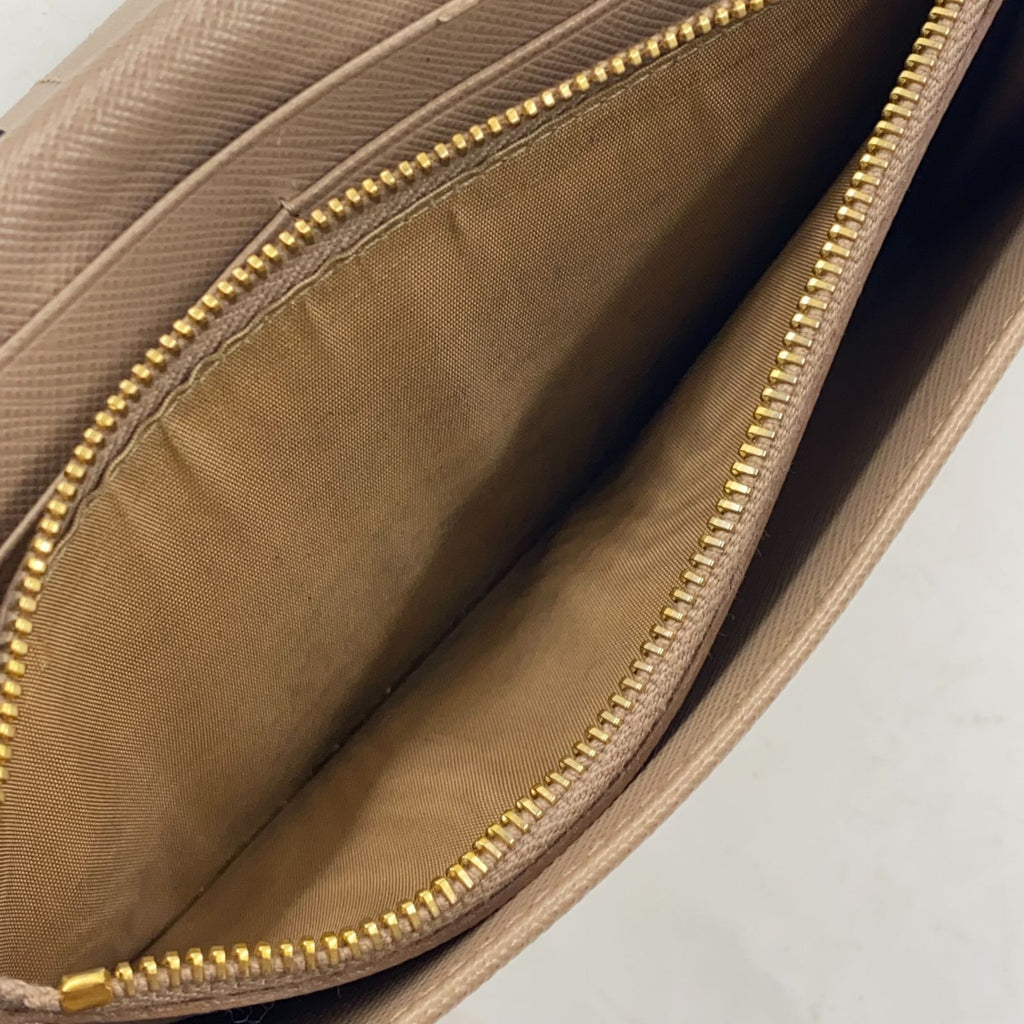 Prada Saffiano Metal Bifold Leather Pink Beige Wallet Gold — view 5