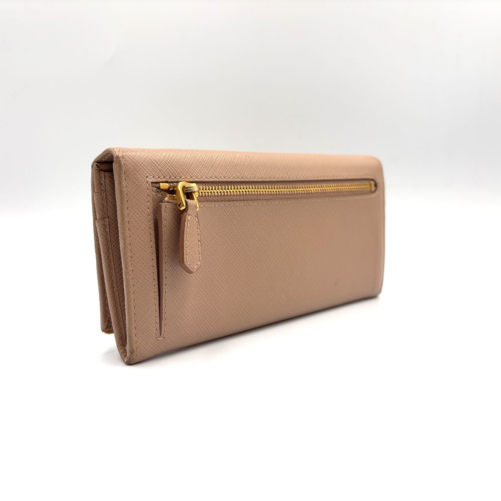 Prada Saffiano Metal Bifold Leather Pink Beige Wallet Gold — view 2