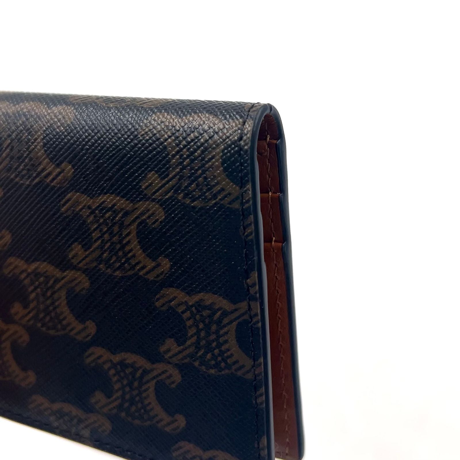 Celine Bifold Triomphe Leather Brown Light Card Case Gold — view 7