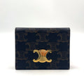 Celine Bifold Triomphe Leather Brown Light Card Case Gold