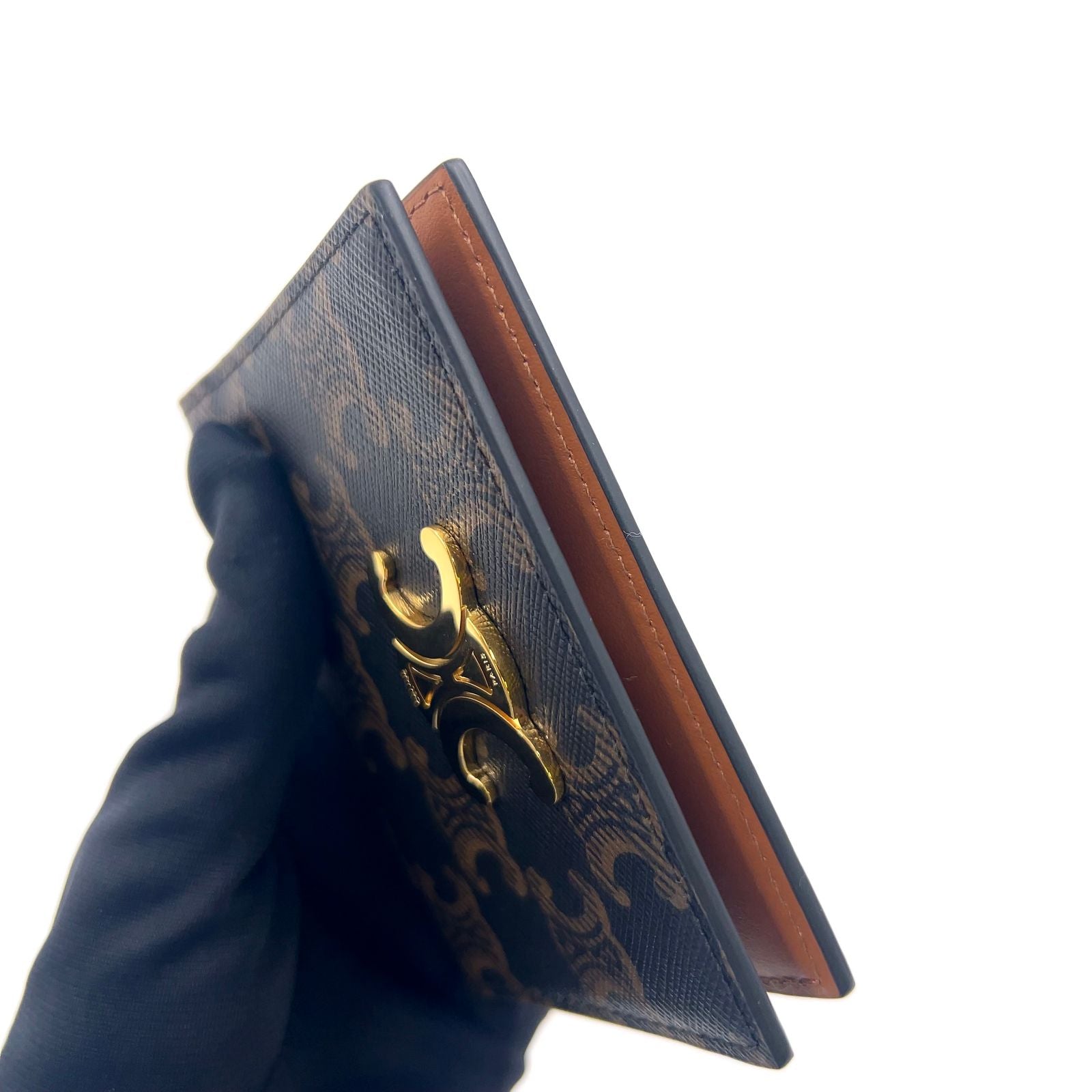 Celine Bifold Triomphe Leather Brown Light Card Case Gold — view 8