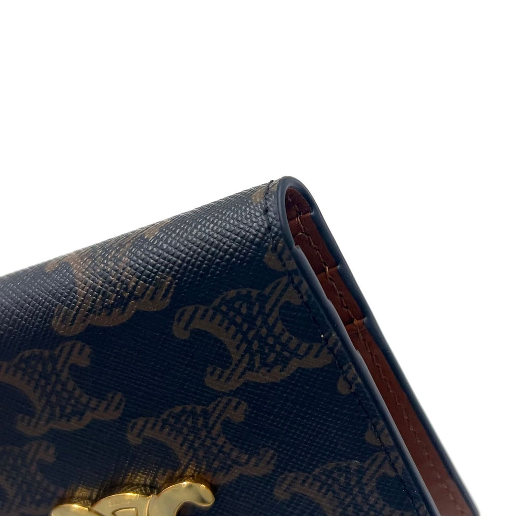 Celine Bifold Triomphe Leather Brown Light Card Case Gold — view 6