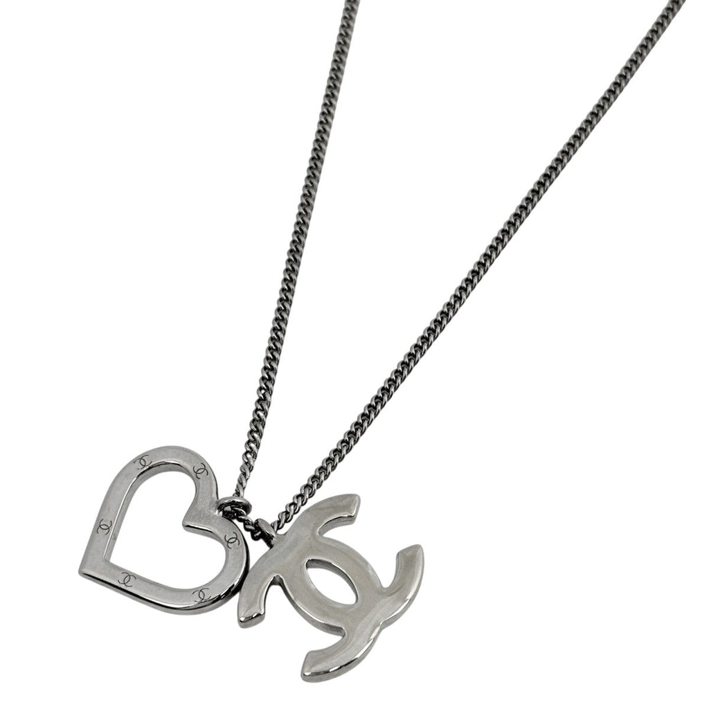 Chanel CC Logo Necklace Heart Silver Plated