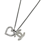 Chanel CC Logo Necklace Heart Silver Plated