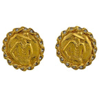 Chanel Coco Earrings Round Rhinestone Gold