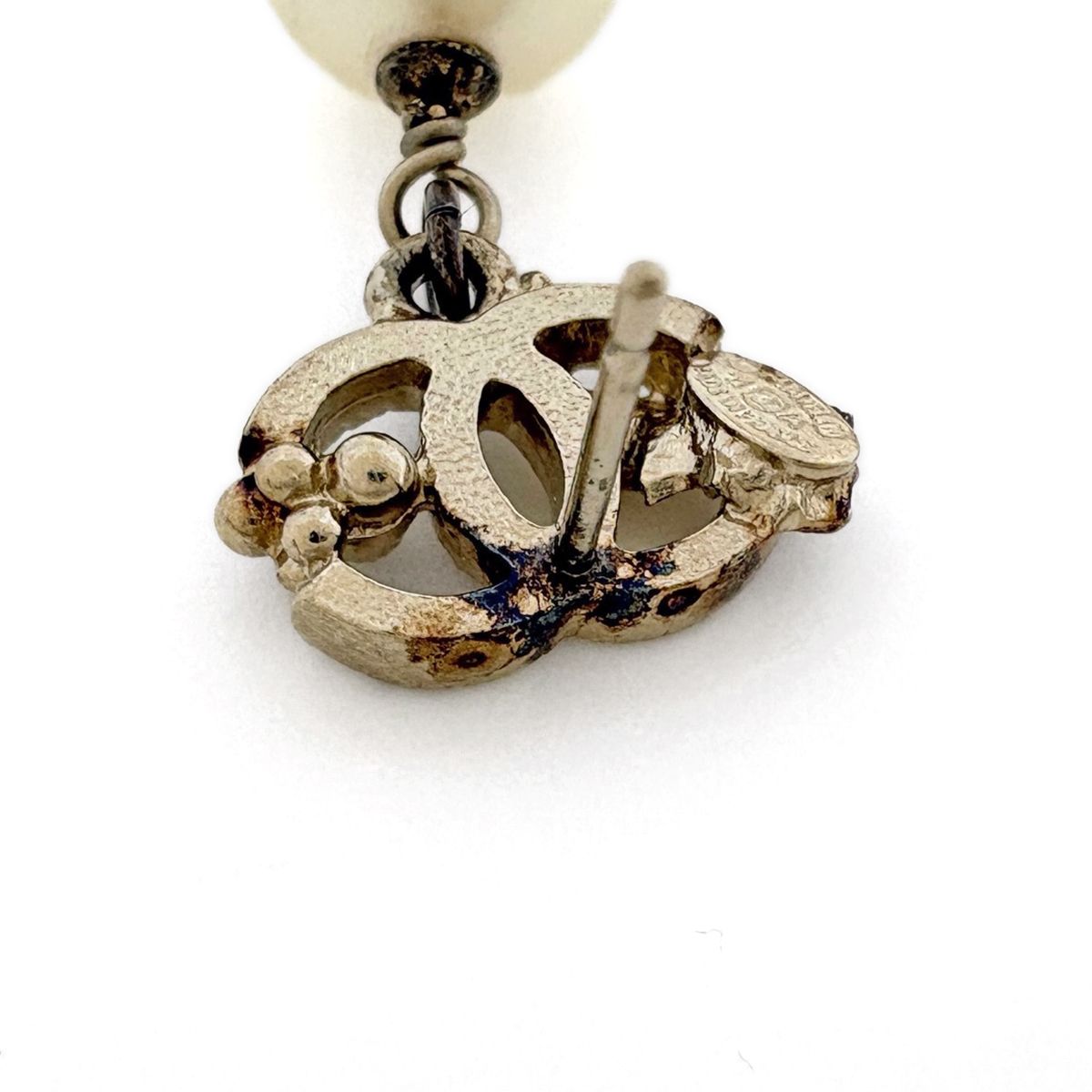 Chanel CC Logo Faux Pearl Earrings Swing Gold White — view 4