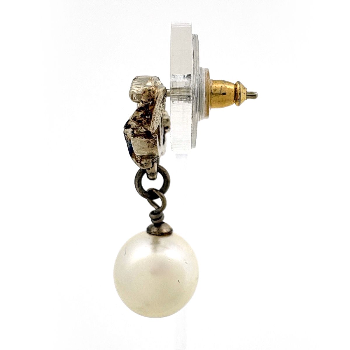 Chanel CC Logo Faux Pearl Earrings Swing Gold White — view 2
