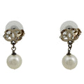 Chanel CC Logo Faux Pearl Earrings Swing Gold White