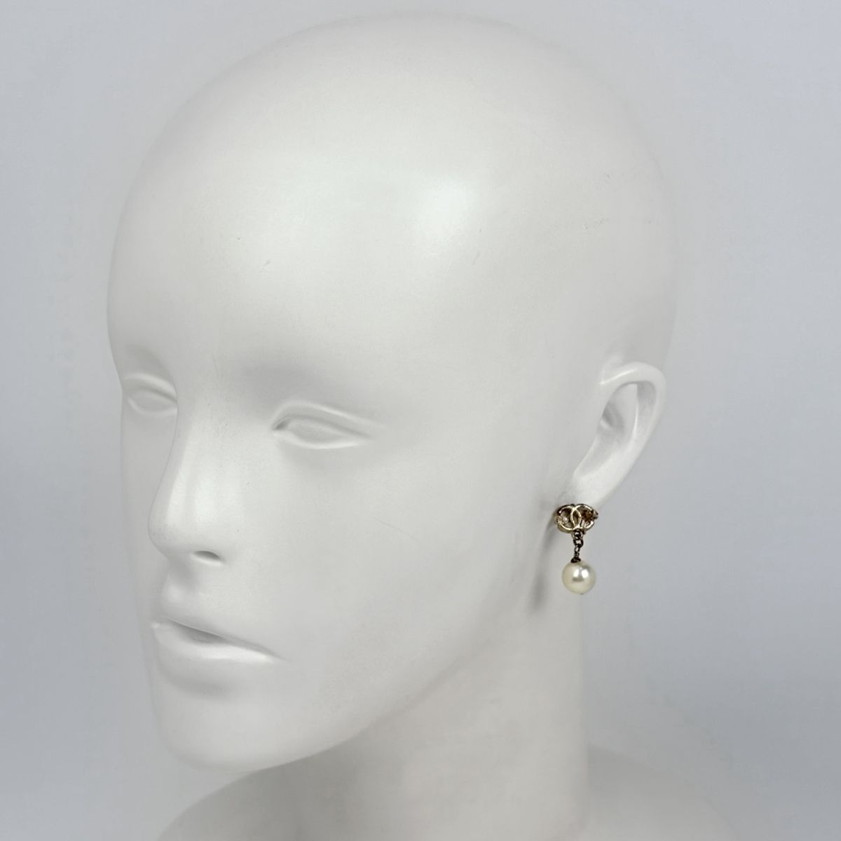 Chanel CC Logo Faux Pearl Earrings Swing Gold White — view 6