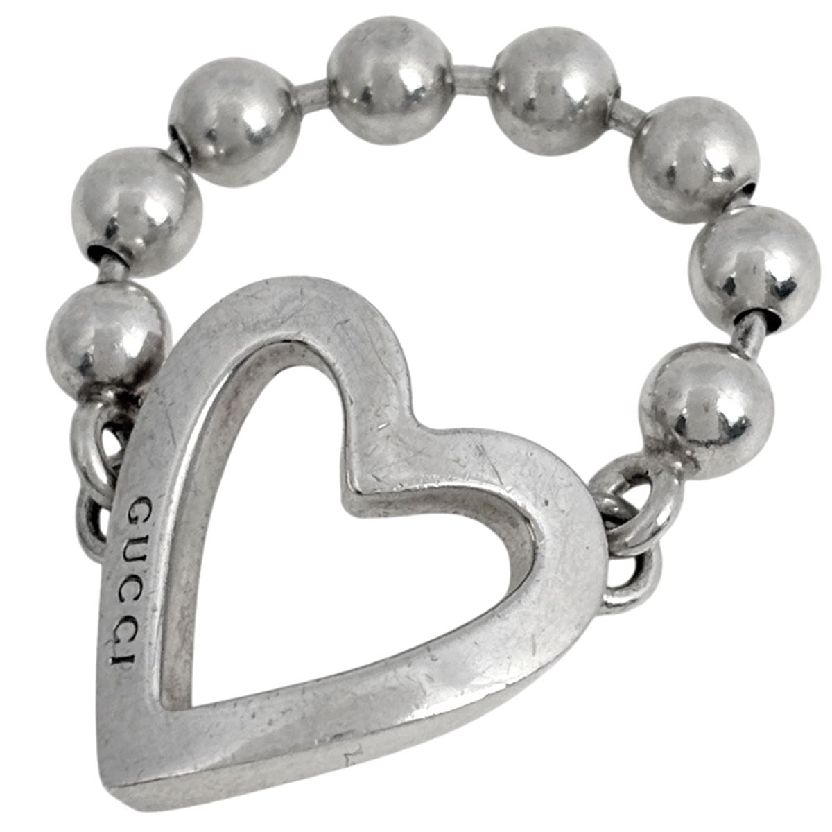 Gucci Heart Ball Chain Ring 925 Sterling Silver