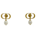 Dior Logo Faux Pearl Earrings CD Swing Gold Plated
