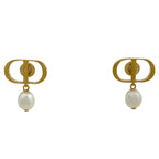 Dior Logo Faux Pearl Earrings CD Swing Gold Plated