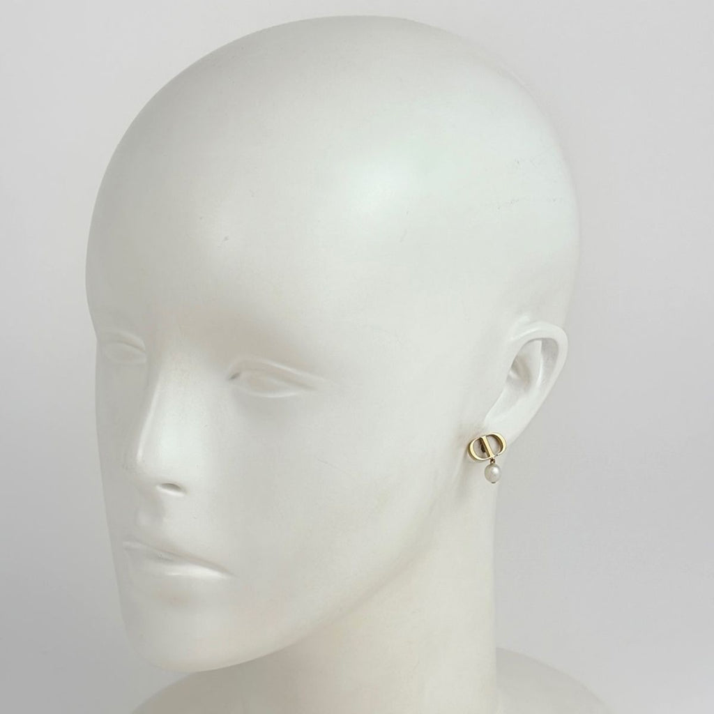 Dior Logo Faux Pearl Earrings CD Swing Gold Plated — view 5
