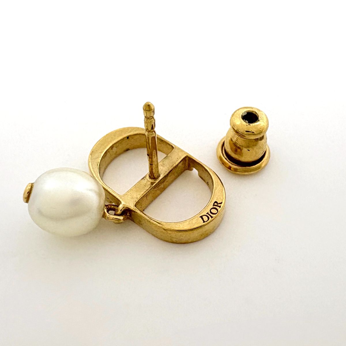Dior Logo Faux Pearl Earrings CD Swing Gold Plated — view 3
