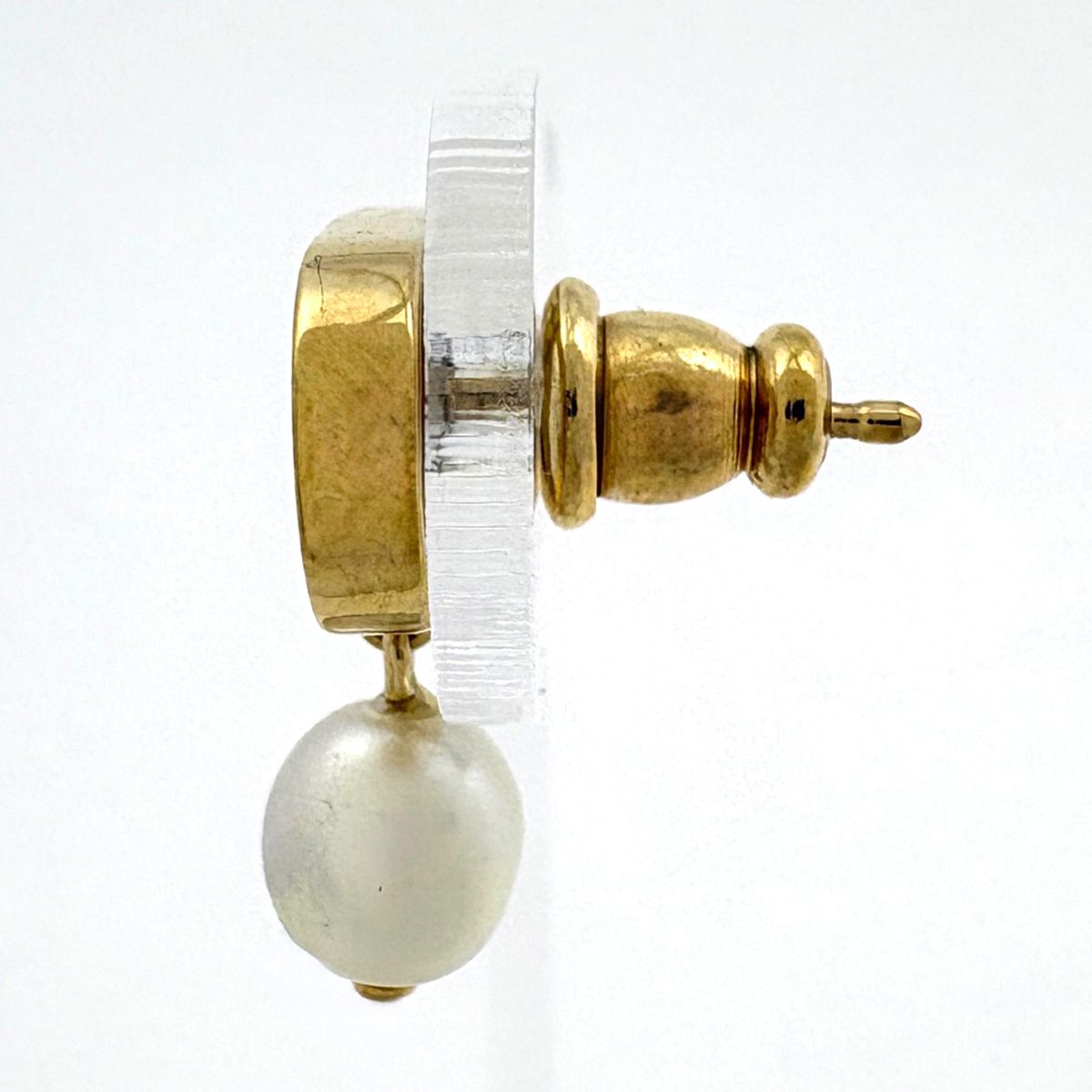 Dior Logo Faux Pearl Earrings CD Swing Gold Plated — view 2