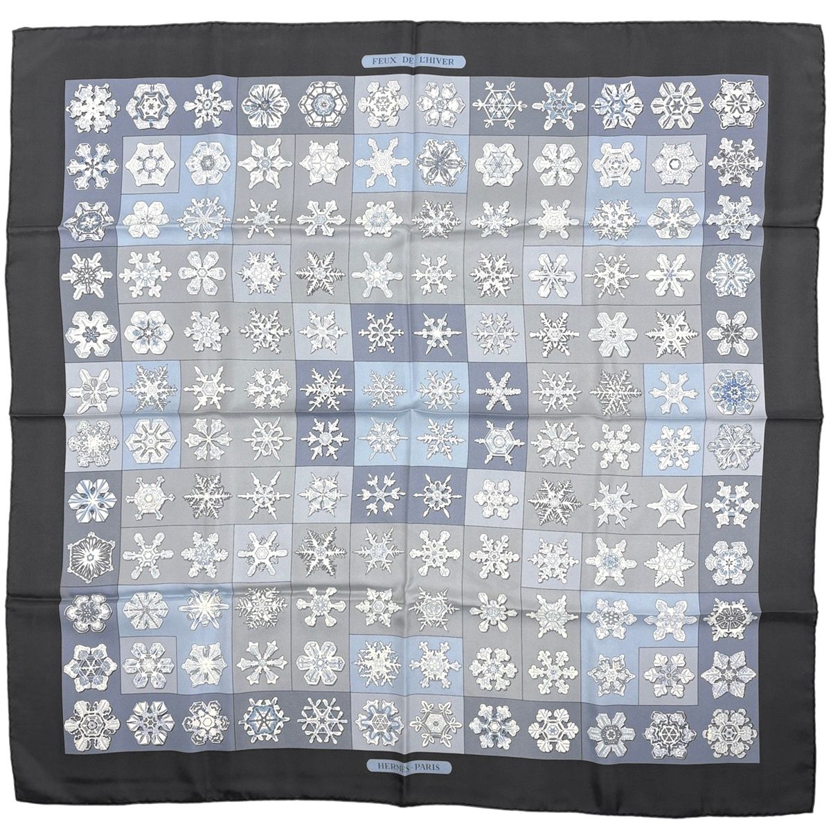 Hermes Carre 90 Feux de L'hiver Winter Fire Scarf Silk Gray Blue
