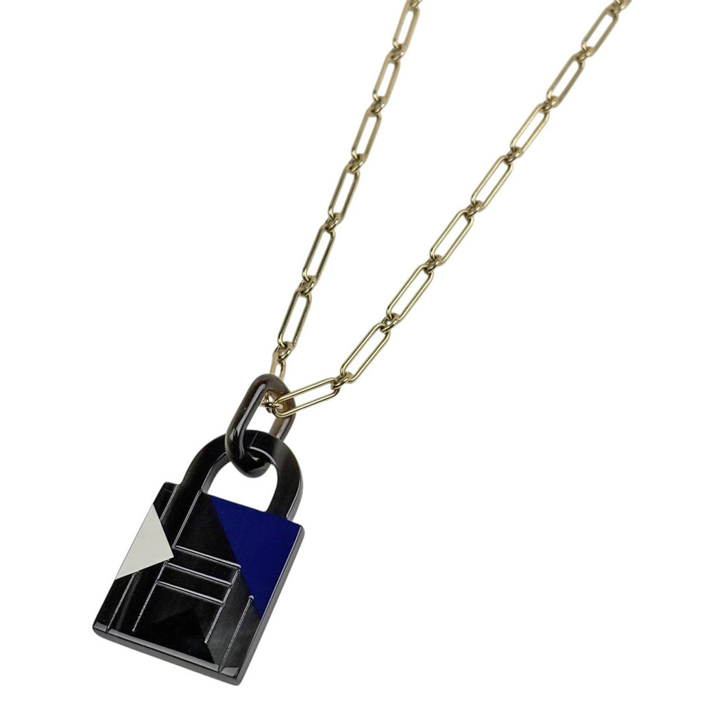Hermes Amulet Cadena GM Long Necklace Buffalo Horn Gold Black
