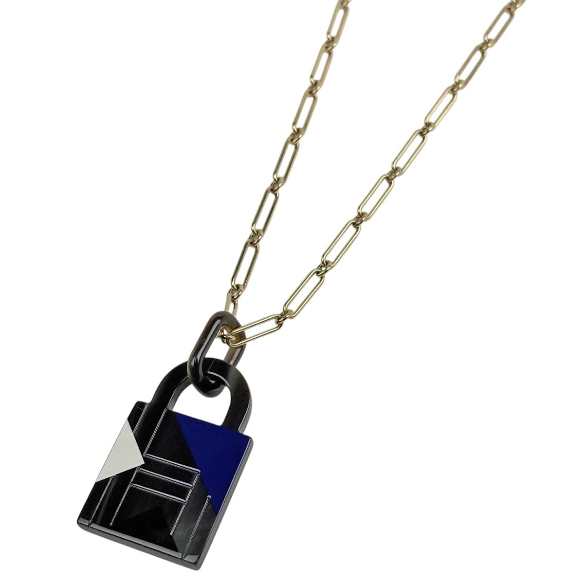 Hermes Amulet Cadena GM Long Necklace Buffalo Horn Gold Black