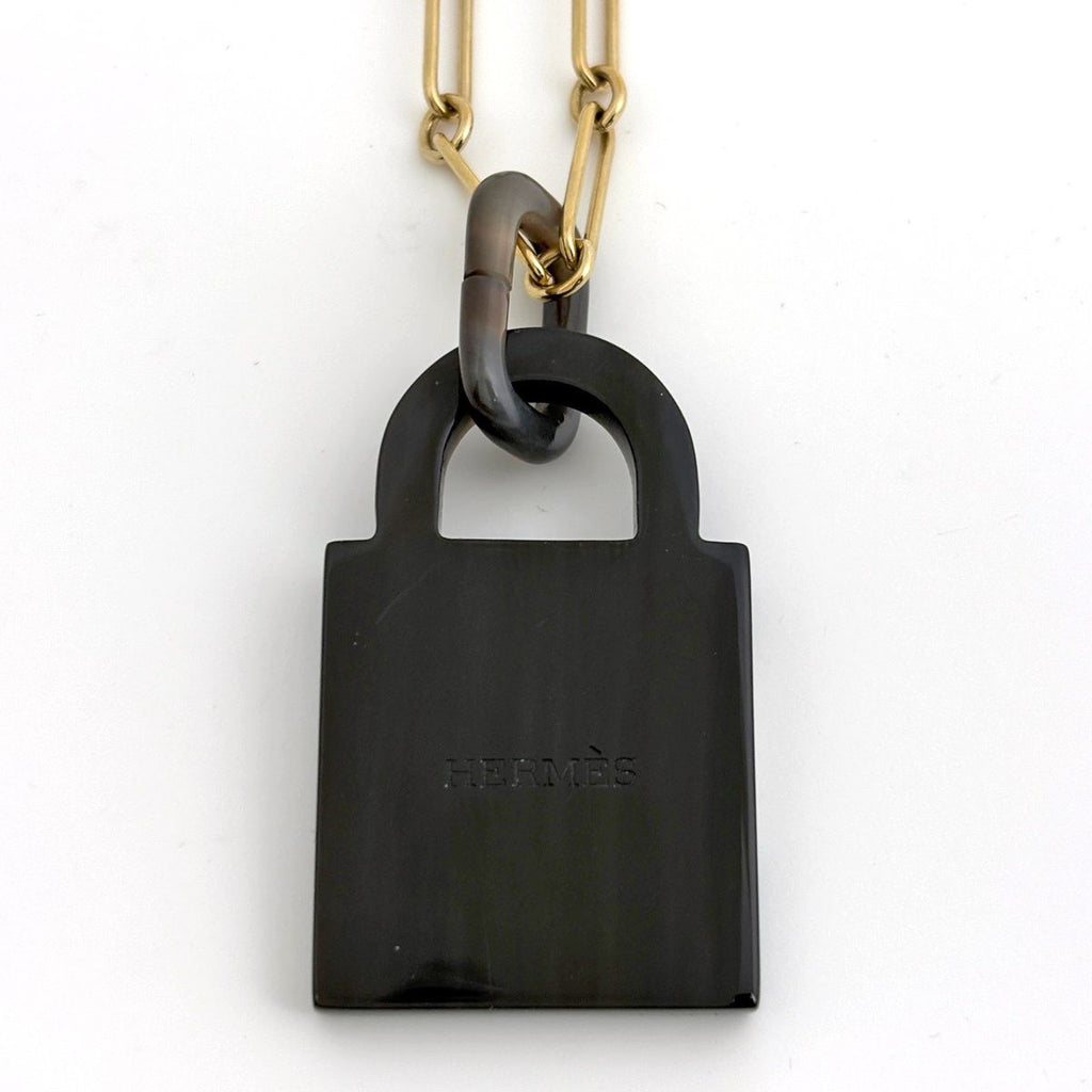 Hermes Amulet Cadena GM Long Necklace Buffalo Horn Gold Black — view 2