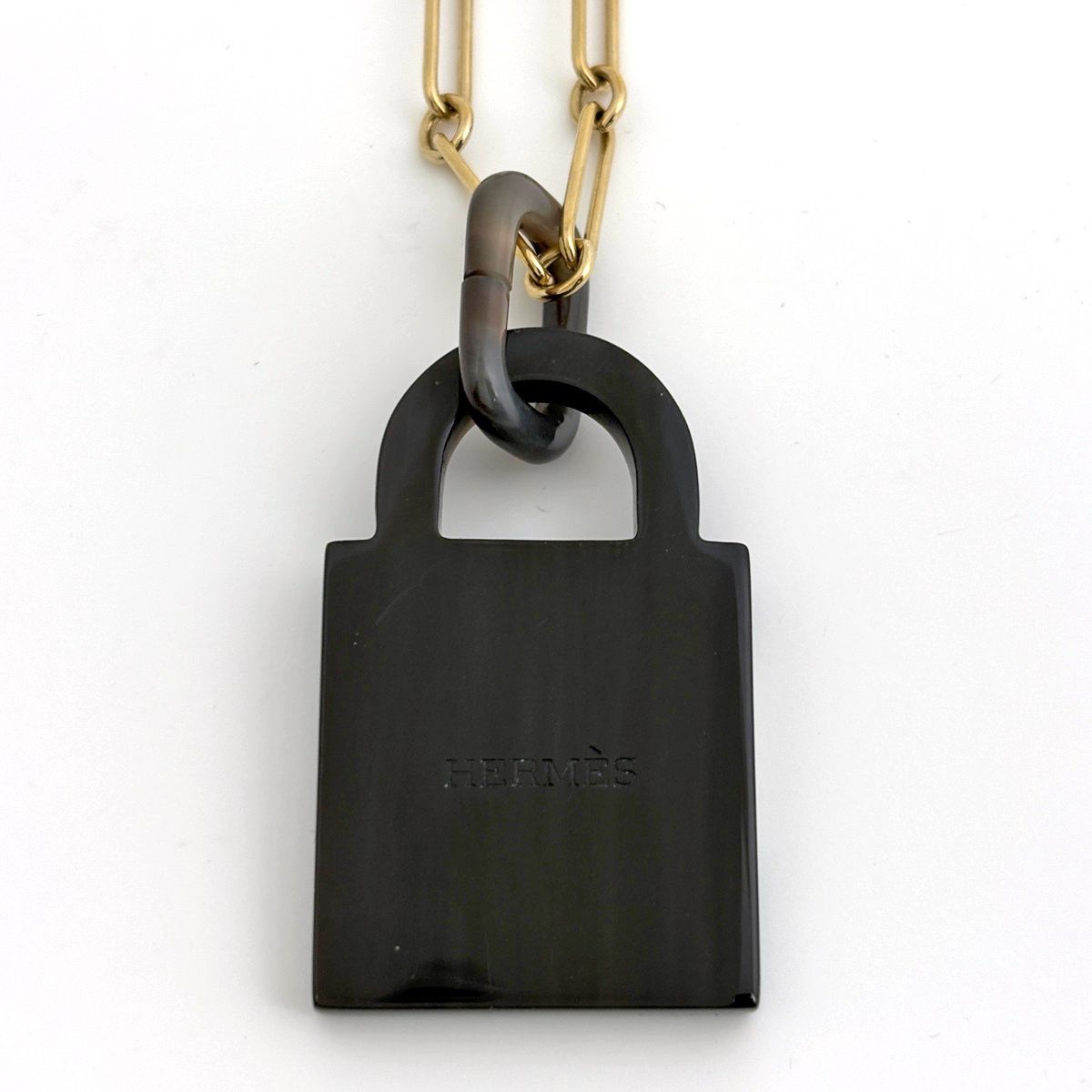 Hermes Amulet Cadena GM Long Necklace Buffalo Horn Gold Black — view 2