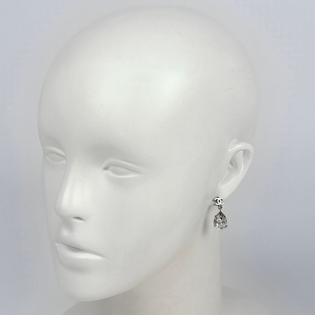 Chanel CC Logo Rhinestone Earrings Swing Silver Plated — view 5