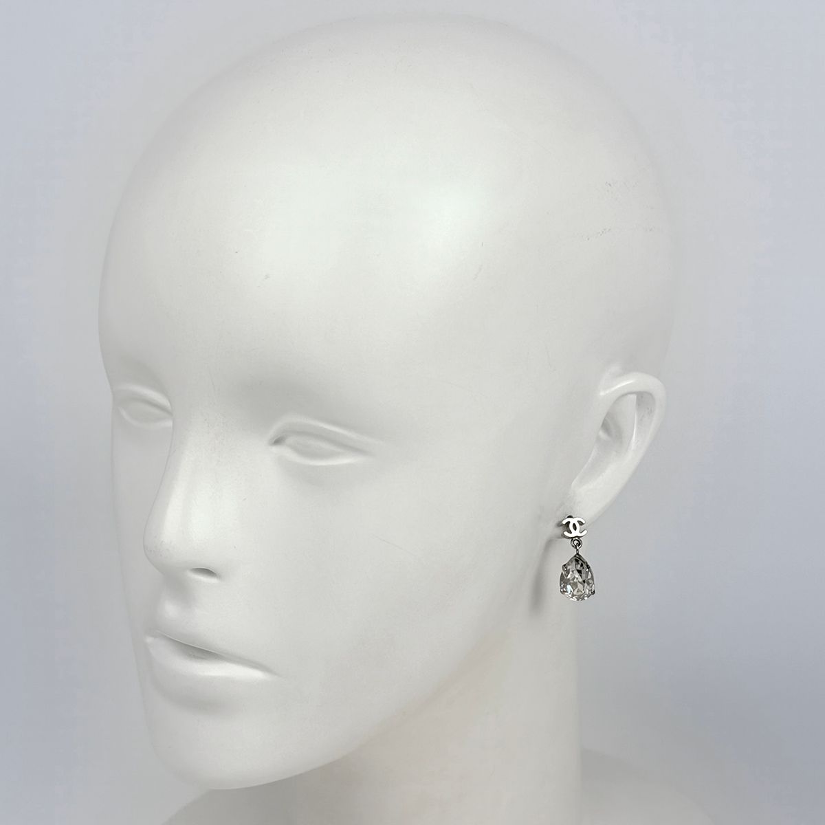 Chanel CC Logo Rhinestone Earrings Swing Silver Plated — view 5