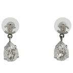 Chanel CC Logo Rhinestone Earrings Swing Silver Plated