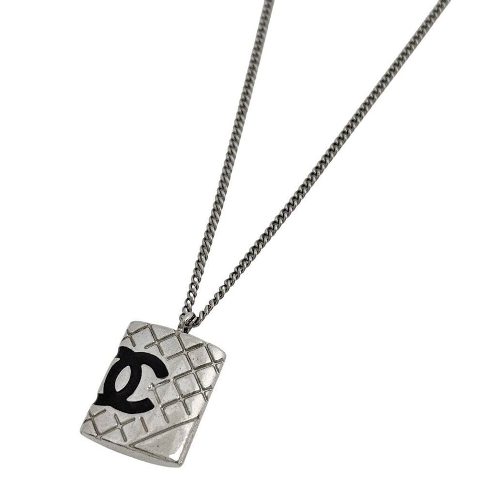 Chanel Cambon Line Necklace CC Logo Silver Plated