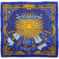 Hermes Carre 90 Carpe Diem Enjoy Your Day Sun Moon Star Scarf Silk Blue