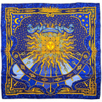 Hermes Carre 90 Carpe Diem Enjoy Your Day Sun Moon Star Scarf Silk Blue