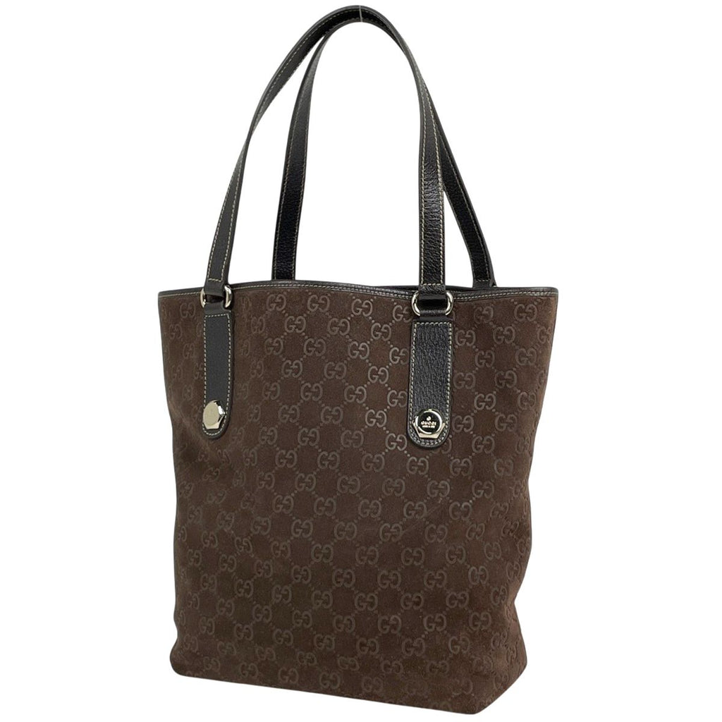 Gucci GG Pattern Tote Shoulder Bag Suede Brown