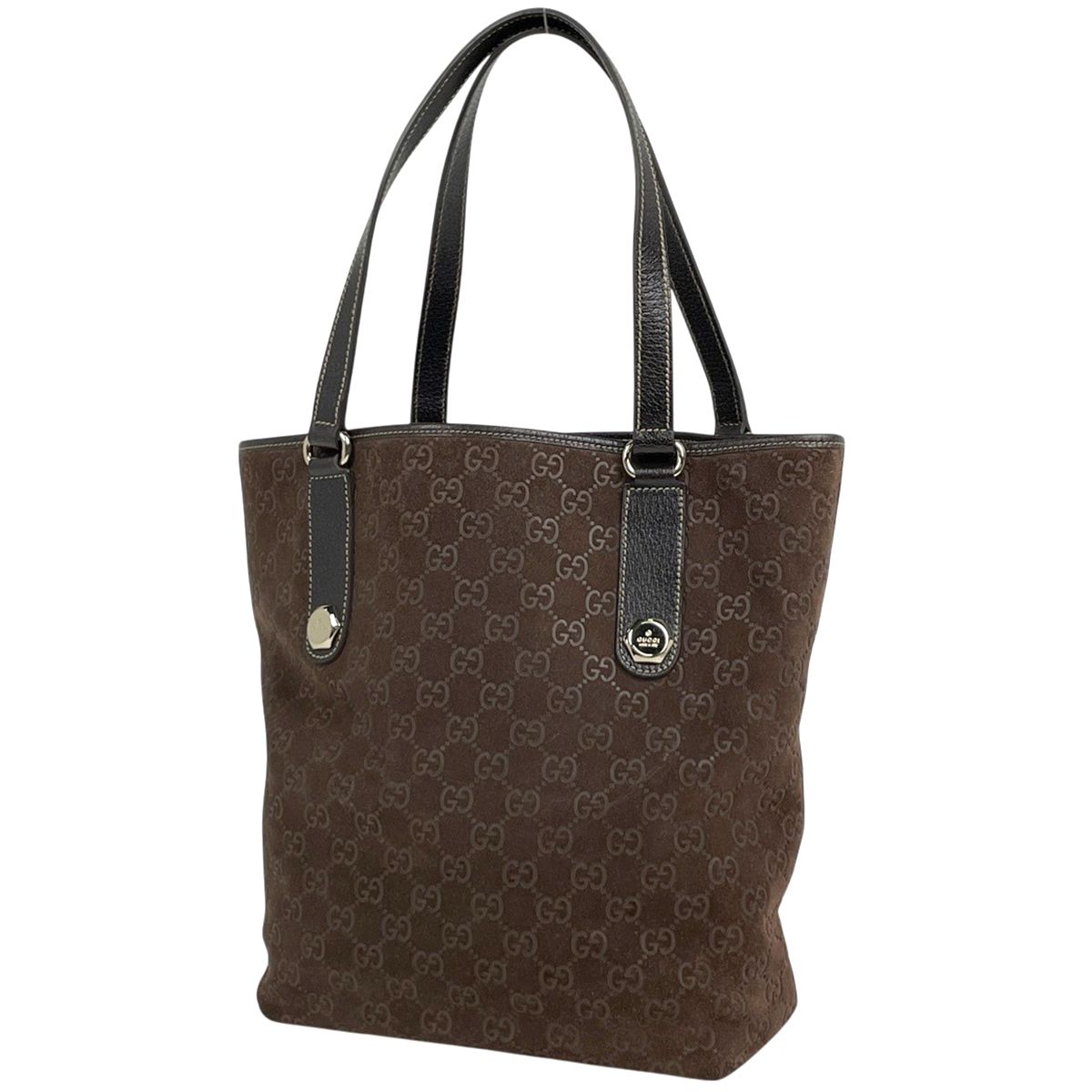 Gucci GG Pattern Tote Shoulder Bag Suede Brown
