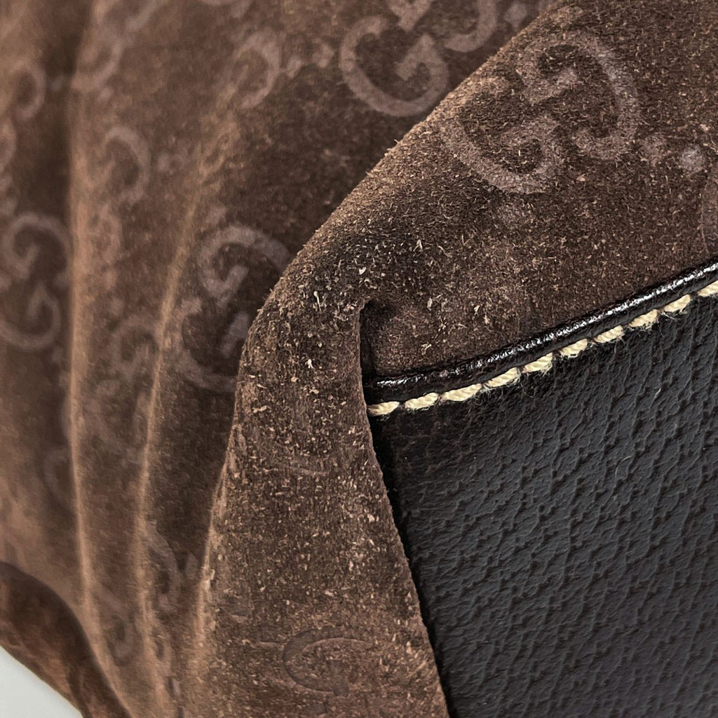 Gucci GG Pattern Tote Shoulder Bag Suede Brown — view 3