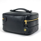 Chanel CC Logo Vanity Bicolor Makeup Pouch Leather Black — view 2