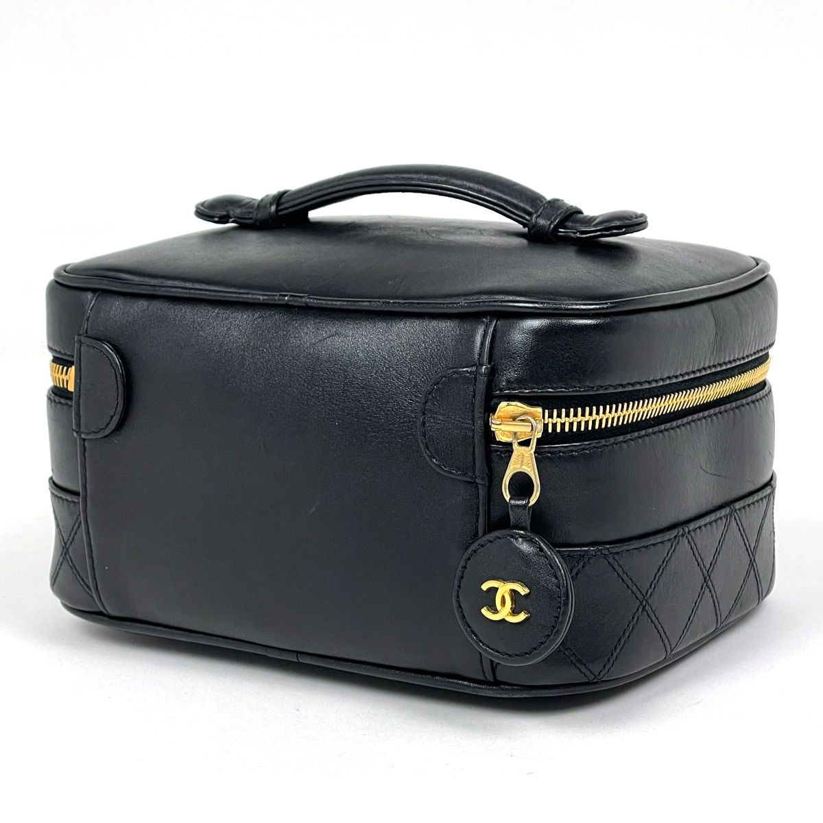 Chanel CC Logo Vanity Bicolor Makeup Pouch Leather Black — view 2