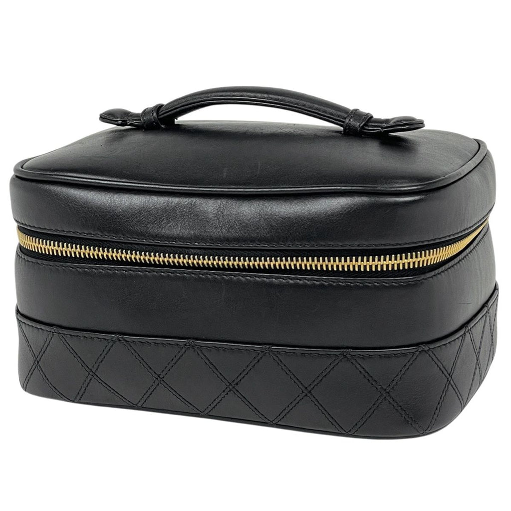 Chanel CC Logo Vanity Bicolor Makeup Pouch Leather Black