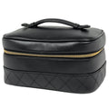 Chanel CC Logo Vanity Bicolor Makeup Pouch Leather Black