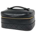 Chanel CC Logo Vanity Bicolor Makeup Pouch Leather Black